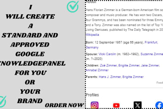 build a standard and approved google knowledge panel, gmb for any category