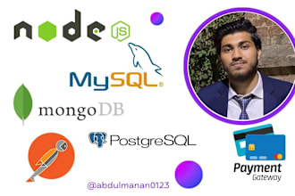 be your node js developer for rest API mongodb postgresql mysql aws