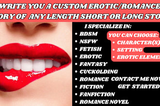write a personalized erotic story, custom erotic story, romance story, kinky