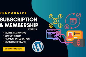 setup, design, develop wordpress membership subscription, pricing plan website