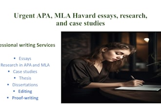 write urgent apa, mla, havard essays, research and case studies