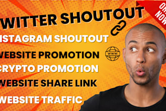 promote twitter shoutout, website share link to crypto, yt, ig nft, fb audience