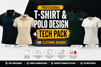 do t shirt and polo shirt design and techpack for clothing business
