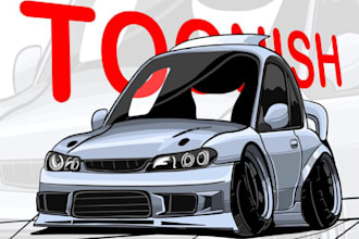 chibi cartoon car illustration for your t shirt design