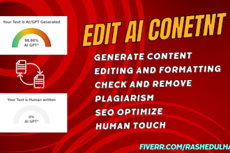 create, edit and rewrite plagiarism free seo optimize ai content