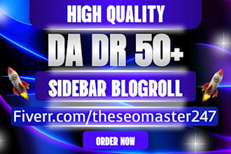 build da dr 50 plus sidebar blogroll backlinks for fast ranking