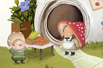 create cute children and kids story book illustration with book cover