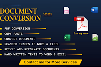 do pdf conversion, scanned pdf to word, hand written to word, excel