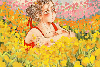 draw 80s or 90s anime mix vintage illustration style for you