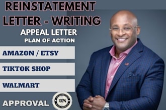 write appeal letter and plan of action for amazon, etsy, tiktok walmart accounts