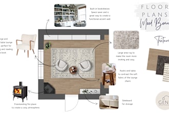 design interior mood board and textured floor plan