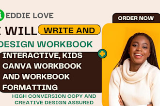 design and write interactive workbooks, kids workbooks,canva workbook formatting
