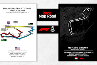 design f1 tracks map and moto racing poster