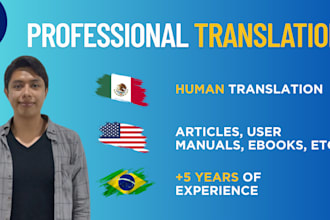 translate from or to english, spanish and brazilian portuguese