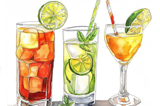 draw a watercolor drinks and menu illustration