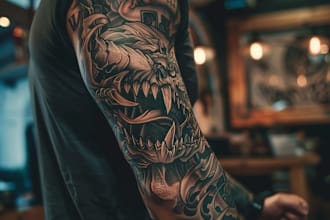 create a full sleeve realistic tattoo design from your concept