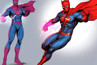 drawing custom superhero character in action