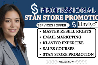 master resell rights email marketing klaviyo sales courses stan store promotion