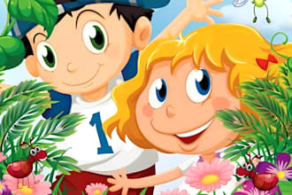 draw cute children story book illustration or story book cover design