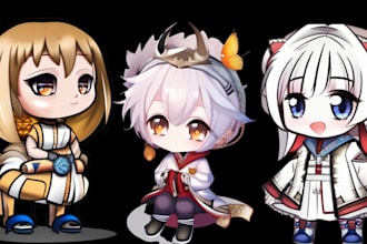 draw cute chibi art anime character couple, portrait, stickers, vtuber, pngtuber