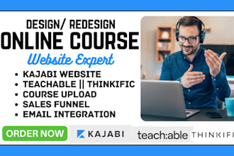 kajabi website design teachable thinkific online course upload sale funnels