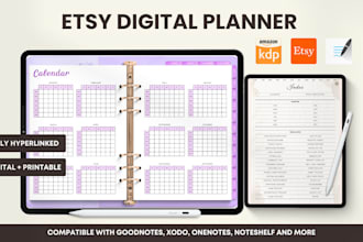 design etsy digital planner, hyperlinked digital planner for etsy
