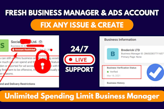 fix issue and create fresh fb business manager and ads account