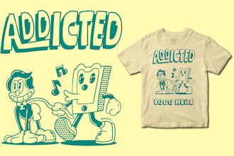 draw retro cartoon rubberhose style for t shirt