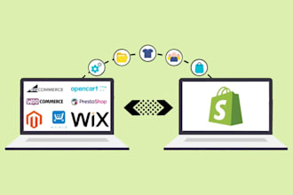 migrate, move your amazon, wix, etsy, ebay, ecwid, wordpress to shopify store