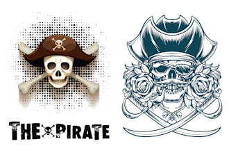 make retro sword pirate theme with pirate skull logo