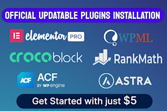 install elementor pro, astra pro, acf pro, wpml, rank math, crocoblock plugin