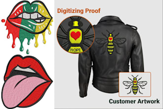 provide custom embroidery digitizing on jackets, caps, in 1 hour