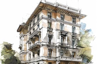 draw an architectural digital marker or watercolor sketches