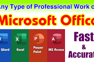 do any type of work, project on ms office ms word  excel powerpoint access