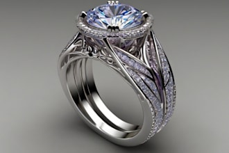 do photorealistic 3d jewelry design, ring 4k rendering gemvision matrix, zbrush