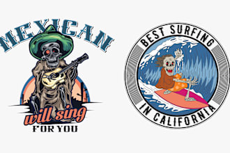 make music, skull, skeleton, surfing logo with illustration