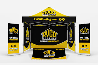 design roll up banner, table cover, canopy tent and backdrop