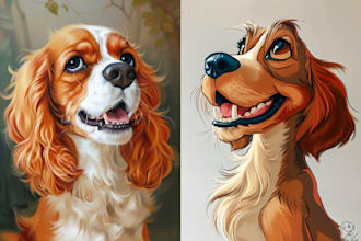 draw your lovely pets into disney cartoon portrait