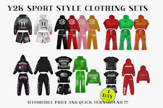 create clothing sets with y2k sportystyle for clothing brand