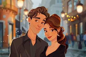 draw couples cartoon portrait in disney style