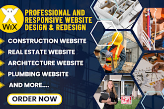 design construction website, real estate, plumbing, architecture website, wix