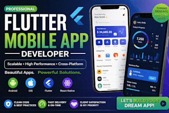 develop custom flutter app, android app, ios app with admin panel