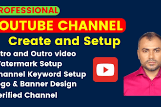 create, setup youtube channel with logo, art, intro, outro, SEO
