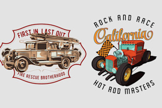do hand drawn, truck, classic car, car repair and vector logo