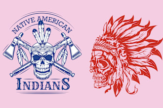 make american indian chief skull logo with illustration design