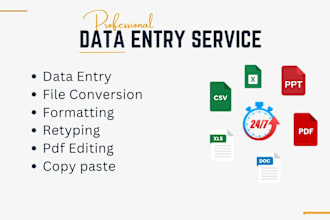 copy paste typing, excel data entry and pdf file conversion
