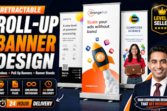 design retractable roll up, pop up banner and standee