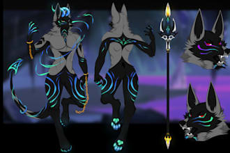 draw a detailed unique original character or furry reference sheet fursona nsfw