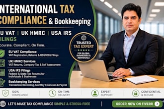 do international book keeping tax compliance vat, UK hmrc, USA irs filings