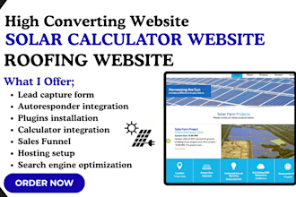 design solar construction website roofing website landing page sales funnel